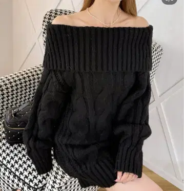 로얄 파티 오프숄더 케이블 니트 미니 원피스