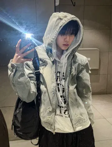 [ COSYHARU ] Cray Denim Hood Jacket