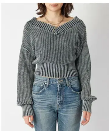 SPIRALGIRL V넥 리브 니트탑