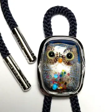 nlt47 새상품 밀라 쇤 루프 타이 실버 x 네이비 칠보 올빼미 실크