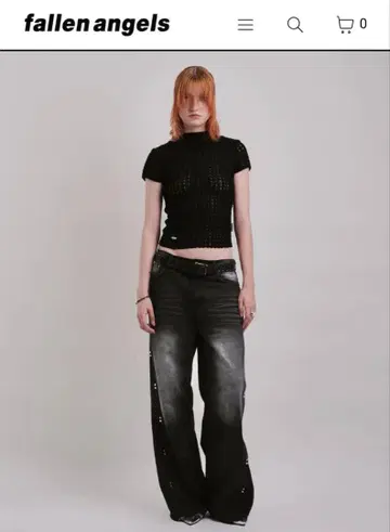 블랙 데님 와이드 레그 팬츠 fallin a angels