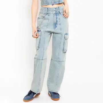 새상품 atmos pink 아토모스 핑크 케미컬 워시 카고 청바지