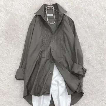 [일본제] ROH 로우 핀턱 부잠 셔츠 롱 기장 카키 코튼 F