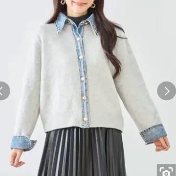 [신상] 데님 카라, 소매 데님 예쁜 색 가디건 라이트 그레이