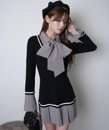 LIPSERVICE 셔츠 도킹 플리츠 원피스 블랙