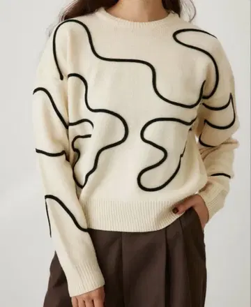 crie conforto 코드 자수 니트 니트 상의