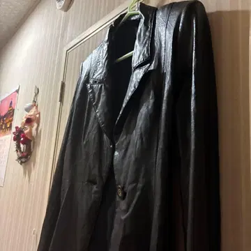 블랙 가죽 롱 재킷