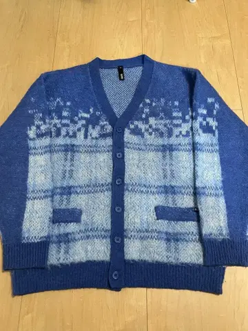 SIRUS 파랑 체크 무늬 가디건 M