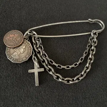 크로스 십자가 3페니 코인 스페인 페세타 코인 부착 체인 안전핀