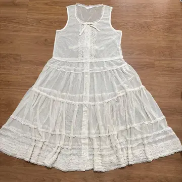 핑크하우스 도트튤 슬리브리스 원피스 아이보리