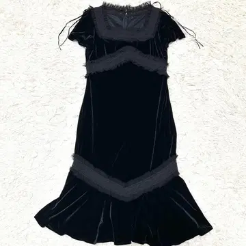 그레이스 콘티넨탈 블랙 벨로아 원피스 드레스 레이스 자수 36/S