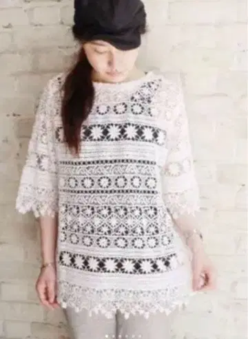 미사용 새상품 코튼 레이스 튜닉 네이비