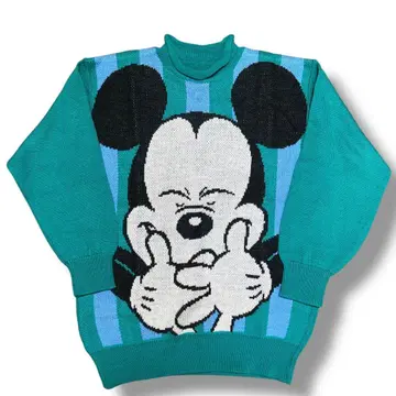 롤넥 미키마우스 하이넥 니트 스웨터 그린 계열 빈티지