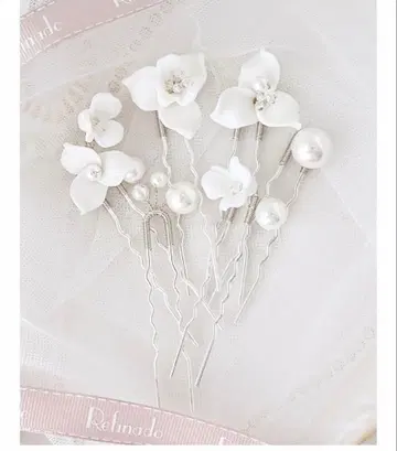 브라이덜 플라워 펄 핑 6종 세트 실버 Refinado