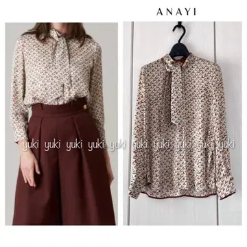 ANAYI 헤링본 프린트 스카프 넥 블라우스