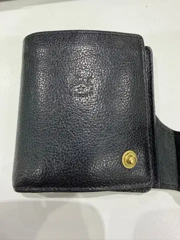 블랙 가죽 접이식 지갑 골드 버튼 포함