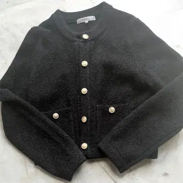 미사용 리랜드트루 골드 버튼 라메 숏 니트 가디건 블랙 1
