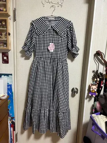 시마미사 체크 무늬 롱 원피스 미나유이 그레이 셋업 5점