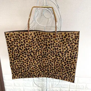 arron 송치&가죽 레오파드 무늬 빅 토트백 골드 금장 장식