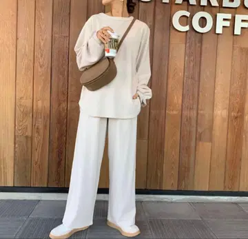 BLATE 고급 뉴앙스 기모 리브 와이드 팬츠