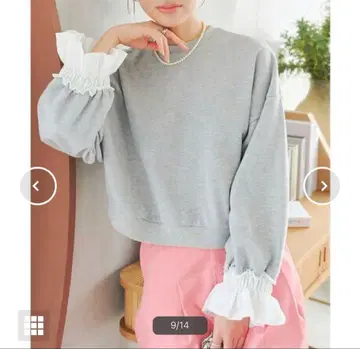 소매 개더 프릴 맨투맨 상의