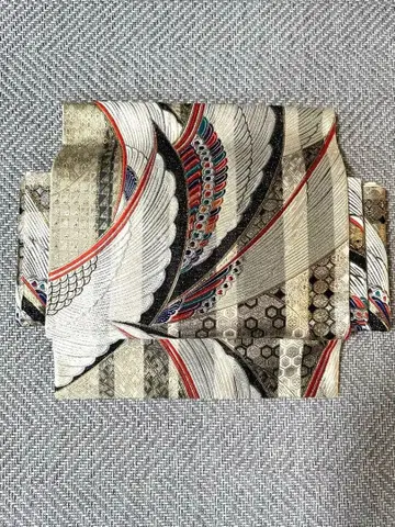 원터치 후쿠로 오비 벨크로 테이프 타입 깃털 무늬 기하학 패턴