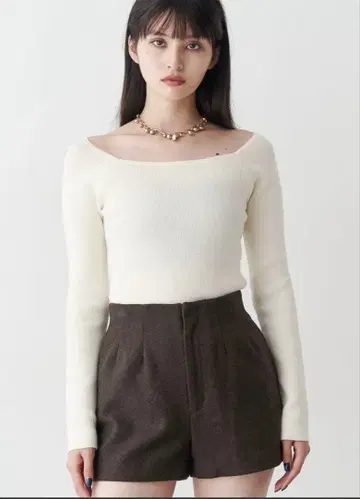 MURUA 베이직 리브 니트 화이트