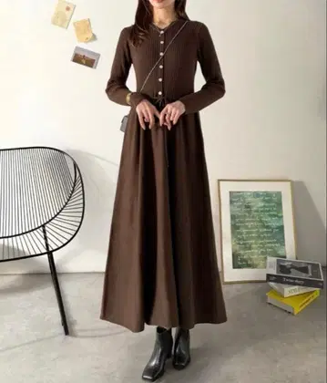 ClassicalElf 허리 리본 니트 원피스 (롱 기장)