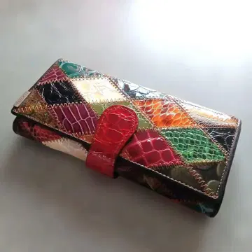멀티 컬러 패치워크 통가죽 장지갑