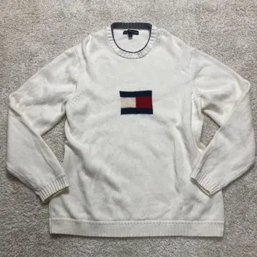빅 사이즈 타미힐피거 니트 XL 센터 플래그 로고 화이트