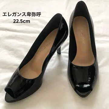 엘레강스 히미코 블랙 에나멜 오픈토 힐 펌프스 22.5cm