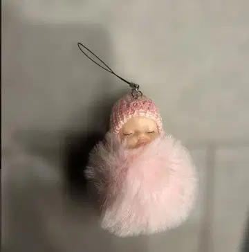 수면 아기 봉제 인형 키링 복슬복슬 백참 핑크