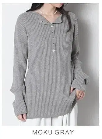 [ meri ] 2way 헨리넥 리브 니트탑