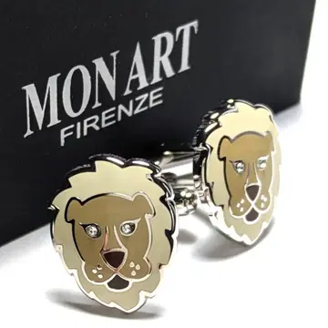 mac283 이탈리아제 몽아르 커프스 링크 실버 x 베이지 브라운 라이온