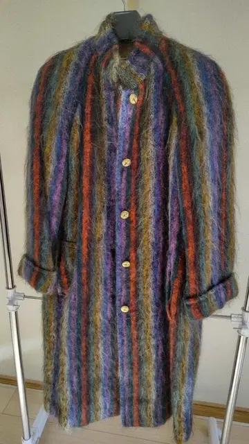 다색 스트라이프 울 롱 코트