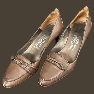 Ferragamo 페라가모 브라운 가죽 힐 펌프스 5 1/2
