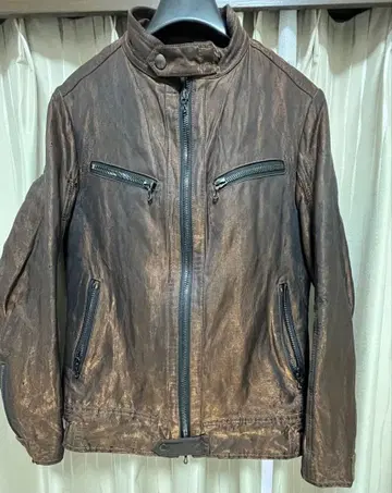 브라운 가죽 싱글 라이더 자켓