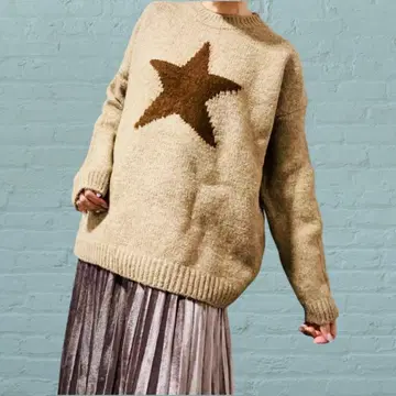 별 모티브 니트 스웨터 베이지 그레이
