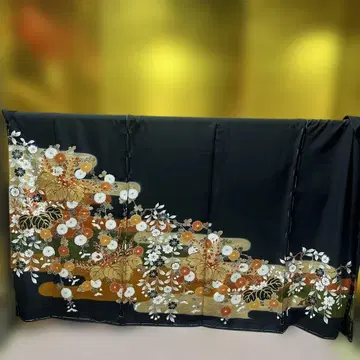 전통 예복 기모노 블랙 전통 예복 기모노 순수 실크 가봉