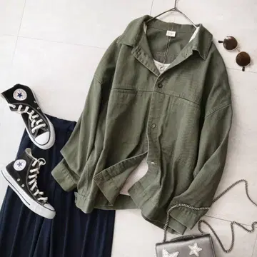 올리브 카키 그린 어반 리서치 도어스 밀리터리 셔츠 자켓 블루종