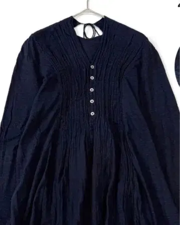 45rpm 인디고 염색 핀턱 풀오버 셔츠 튜닉 롱