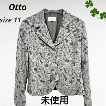 미사용 [ 오토 ] 플라워 무늬 큰 꽃무늬 테일러드 자켓 그레이 11