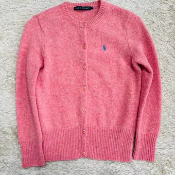 컨디션 최상 랄프 로렌 울 니트 가디건 핑크 5i 고양이 눈 단추
