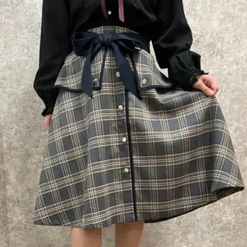 엑시즈팜 트렌치 디자인 체크 스커트 리본 벨트 포함