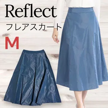 [ Reflect ] 플레어 스커트 블루 광택 M 허리밴딩 펀칭 가공