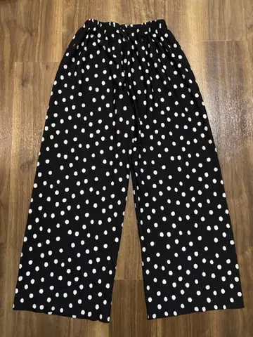 블랙 화이트 물방울 패턴 와이드 팬츠 프리 사이즈