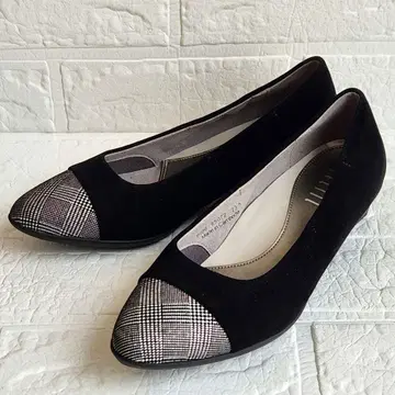 새상품급 fitfit 바이컬러 펌프스 체크 무늬 블랙 23.5cm