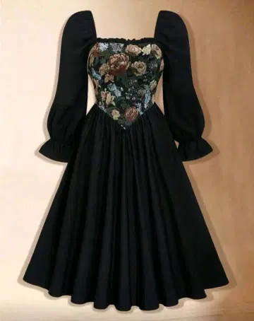 플라워 프린트 A라인 드레스