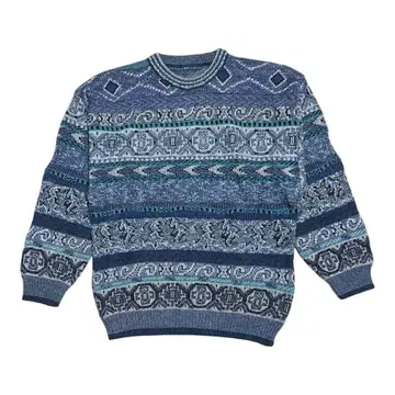 [ vintage ] 이탈리아제 올 패턴 기하학 멀티 크루넥 니트