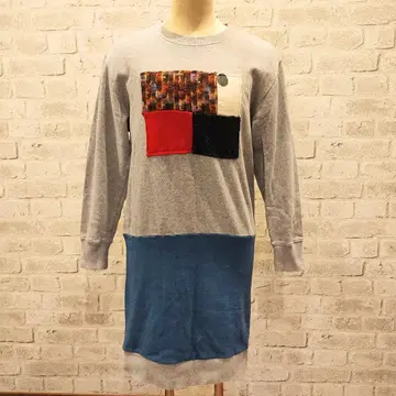 MORI YUMI 패치워크 절개 디자인 긴팔 맨투맨 원피스